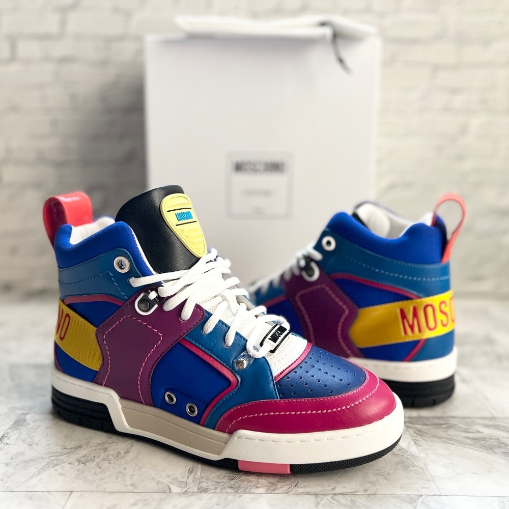 NEW Moschino Kevin 40 Colorblock High Top Sneaker - Picture 2 of 10